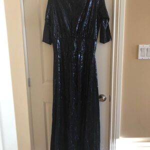 Elegant Navy Sequin Evening Gown